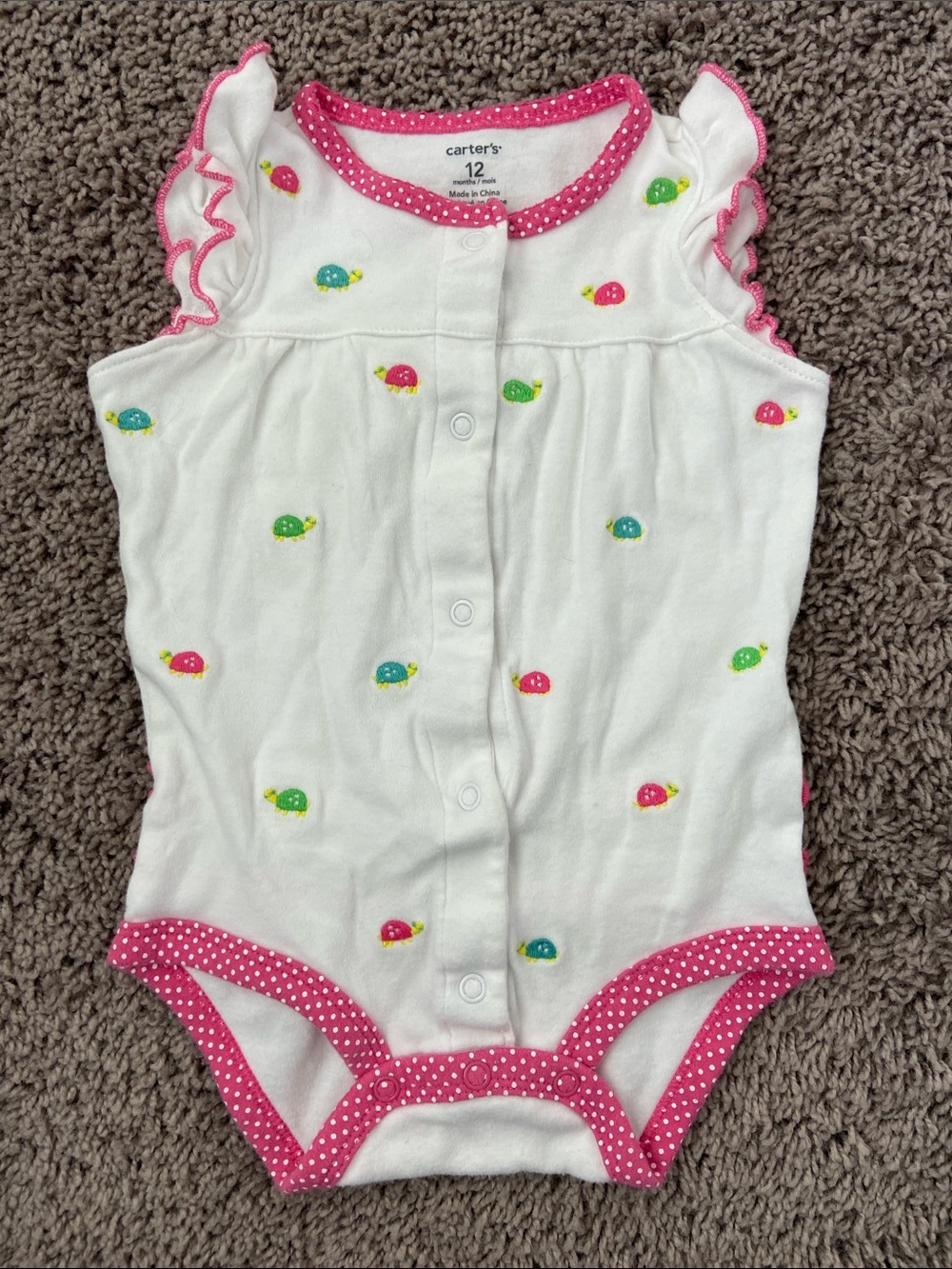 Carter's White Ruffle Sleeve onesie Turtle Print 100% Cotton